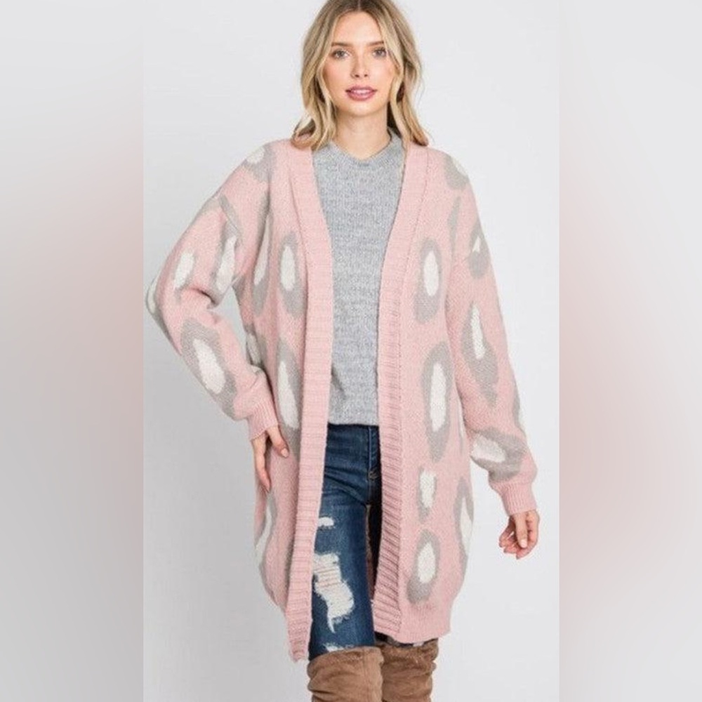 BNWT Stylish Women's Pink and Gray Long Sweater/Cardigan